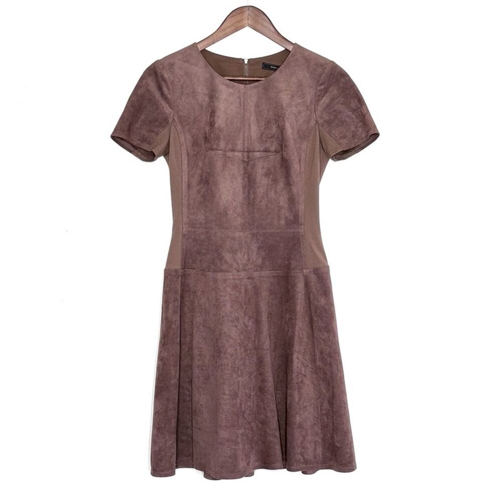 BCBG MAXAZRIA Darra Faux Suede Dress Women 4 Brown Y2K Festival Mini